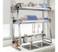 General Kitchen Dish Drainer Large-Capacity Dish Storage Rack 304 Stainless Steel Silver Perfect For Countertop Storage,Double Layer-95Cm/37In