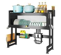 General Large 2-Tier Dish Drying Rack - Carbon Steel Kitchen Organizer with Cutlery Holder, Cutting Board Holder Hooks - Space-Saving Sink Drainer For Efficient Dish Storage,5726 65Cm/25.6
