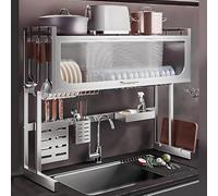 General Large Stainless Steel Over The Sink Dish Drainer Rack with Cover - Durable Kitchen Storage Organizer - Efficient Drying Solution For Dishes Utensils,5295 41.3X11.8X31.5In