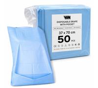 general merchandising Baberos Desechables Adultos Impermeables 50 Piezas + Bolsillo Frontal | 2 Capas Papel-PE | Aseo Asistido Mayores Dependientes | Látex Free 37×70 cm | Talla única