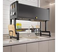 General Over-The-Sink Dish Drainer Sliding-Pull Kitchen Dish Drainer Made of 304 Stainless Steel Perfect For Countertop Storage,Black-105Cm/41In