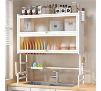 General Over The Sink Dish Drying Rack - Double-Tier Space-Saving Kitchen Organizer with Cover For Small Kitchens - 85Cm White Dish Drainer, Perfect For Limited Spaces,5510 White 65 Cm