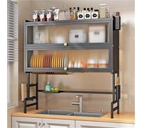 General Over The Sink Dish Drying Rack - Double-Tier Space-Saving Kitchen Organizer with Cover For Small Kitchens - 85Cm White Dish Drainer, Perfect For Limited Spaces,5510 Black 105 Cm