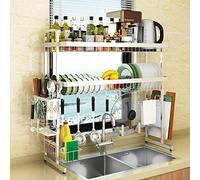 General Premium 304 Stainless Steel Over Sink Dish Drying Rack, 2-Tier Large Dish Drainer Shelf with Utensil Holders Hooks For Kitchen Counter Organization,5263 Sink Less Than 33.8 Inch 2