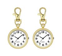 Generchin 2 Relojes de Enfermera para Mujer, Reloj de Bolsillo de Cuarzo con Hebilla de Llave, Clip de Reloj Digital Colgante para Enfermeras, Médicos, Dorado