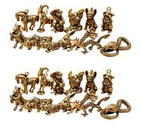 Generchin 24X Estatua de Dragón del Zodíaco, Adornos de Estatuilla de Bronce, Colección en Miniatura de Animales de Cobre Antiguo, Manualidades Decorativas para el Hogar