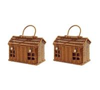 Generchin 2X Cesta de Imitación de Ratán con Forma de Casa y Tapa, Organizador de Estantes Tejido A Mano con Asa Plegable, Cesta de Mimbre para Cosecha