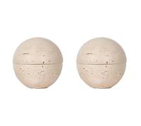 Generchin 2X Quemador de Incienso de Esfera de Travertino Beige, Piedra de Mármol Natural, Decoración del Hogar, Adorno Religioso Redondo A