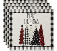 Generchin 4 Manteles Individuales Navideños de Color Rosa Nieve con Árboles de Navidad, Manteles Individuales de Invierno para Decoración de Cocina y Comedor N