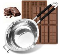 Generchin Olla Doble de 1200 Ml/1,1 Cuartos de Galón con 2 Moldes de Silicona para Barras de Chocolate y Olla de Acero Inoxidable para Fundir Chocolate.