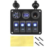 Generchin Panel de Interruptores Basculantes LED de 4 Vías para Accesorios Interiores con Voltímetro Digital USB Dual de 12 V/24 V CC y Disyuntor