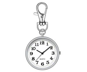 Generchin Reloj de Bolsillo con Clip, Reloj de Bolsillo de Cuarzo con Hebilla de Llave, Reloj Digital Colgante con Clip para Enfermeras, Médicos, Plata y