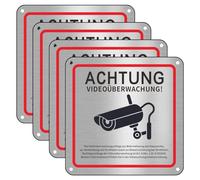Generchin Señal de Videovigilancia, Videovigilancia de Propiedad Privada, 15 X 15 cm Señal de Videovigilancia de Advertencia de Metal, Paquete de 4