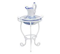 Generic 1:12 Casa de Muñecas Delicado Soporte de Lavabo Juego de Lavabo en Miniatura Realista para Decoración de Dormitorio Metal Cerámica