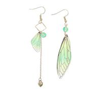 Generic 1 par de aretes colgantes de mariposa asimétricos con alas de mariposa, aretes de gota de hada y libélula, aretes de gancho para novia, aretes colgantes para mujer, color verde