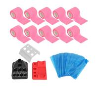 Generic 10 Fundas para Bolígrafos de Tatuaje con Vendaje Elástico, 200 Unidades y 3 Soportes para Vaso para Tinta para Artistas Profesionales del Tatuaje (PINK)