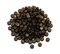 Generic 200 cuentas sueltas de acrílico redondas planas negras con forma de disco de pony con corazón, estrella, luna, flores, espaciadores para hacer joyas y pulseras