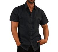 Generic 2024 Camisa de Lino Manga Corta para Hombre Camisas Informales de Verano Camisa Elegante Coton Camisas con Botónes Regular Fit Camisetas Hombre Color Sólido Shirts Casual Algodón Camisetas