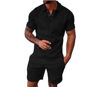 Generic 2024 Chándal Estampada para hombre de dos piezas de verano de 2 piezas conjuntos Botones Color sólido Casual Bolsillos Comodidad Elástico Hawaiana Vacaciones Playa Suelta Moda running fitness