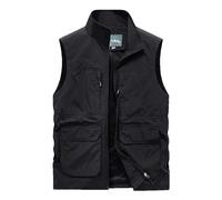Generic 2024 Verano Chaleco de gran tamaño con cremallera para hombre, chaquetas con cuello levantado, bolsillos, abrigos sin mangas, cierre abierto, Tops, vacaciones sin mangas j2-Black 5XL