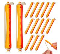 Generic 24 Varillas para Permanente con Banda Elástica, Kit de Rulos Cabello en Colores Rojo y Amarillo, Herramientas para Peinado en Casa, Varillas para Cabello Corto y Ondulado, Set de