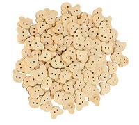 Generic 250 Botones de Madera con Forma de Cabeza de Oso para Coser Ropa de Niños, Manualidades, Botones Naturales de 2 Agujeros para la Creatividad de los Niños