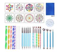 Generic 32 Piezas Mandala Dotting Pens Set de Herramientas para Pintura de Rocas con Esténcil Acrílico Bandeja de Mezclas y Pinceles Adecuado para