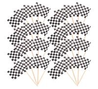 Generic 360 Mini Banderas de Carreras a Cuadros para Decoración de Pasteles y Aperitivos, Hechas de Papel y Madera, Ideales para Fiestas y Preparaciones de Cumpleaños