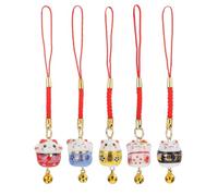 Generic 5 colgantes chinos Feng Shui Lucky Cat colgante para teléfono móvil Maneki Neko Charm para Fortune Riqueza teléfono correa de muñeca estilo casual, 10 x 2 cm.