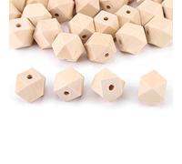 Generic 50 Cuentas de Madera de Poliedro sin Terminar, Materiales Artesanales Naturales de para Accesorios de Bricolaje de 20mm