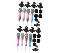 Generic 8juegos Mini Micrófonos Portátiles Para Teléfono Con Soportes y Fundas Antiviento Compatible Con Laptops y Dispositivos Móviles Para Grabaciones y Karaoke