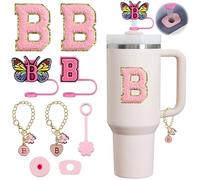 Generic 9 dijes de letras de mariposa de 10 mm de silicona para vaso Stanley de 30 onzas y 40 onzas