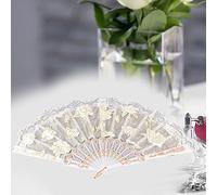 Generic Abanico Plegable Dorado con Flor de Encaje para Decoraciones de Bodas y Fiestas de Baile, Abanico Europeo para Mujeres y Niñas, Hueso de Plástico, Dorado, 1 Pieza (White)