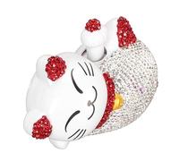 Generic Adornos de Gato de la Suerte con Energía Solar, Estatua de Gato de la Fortuna Hecha a Mano con Brazo Ondeante para Decoración del Hogar y la Oficina, 11cm (Afortunado de Orejas Rojas)
