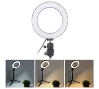 Generic Anillo de Luz LED USB con Trípode de Escritorio Plegable y Palo Selfie, Luz de Relleno Regulable en 3 Colores, para Videoconferencia, Negro