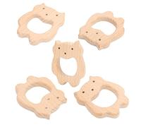 Generic Anillos de Dentición de Madera, 5 uds., Juguetes Mordedores de bebé de Haya Natural Resistentes para Mayor Comodidad y Coordinación (Osa)