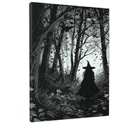 Generic Arte de pared rectangular de bruja, bosque natural, pintura de hojas artísticas en lienzo blanco y negro, impermeable, para colgar oficina, sala de juegos, hogar, aula, dormitorio, biblioteca