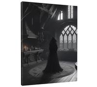 Generic Arte de pared rectangular de bruja, castillo gótico, estético, elegante, para niña, vela artística de madera, lona gris, decoración para colgar, impermeable, oficina, sala de juegos, hogar
