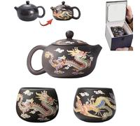 Generic ASEW443 - Juego de tetera de arcilla morada hecha a mano con diseño de dragón y fénix que cambia de color, juego de té Zisha, hervidor de té Kung Fu, regalo para amantes del té (negro, 1 olla