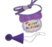 Generic Baberos y Sombreros para Perros, Bonitos Accesorios de Fotografía Ajustables con Estampado de Feliz Cumpleaños para Fiesta de Cumpleaños de Mascotas, Material de Lana (Babero y Gorro Morado)