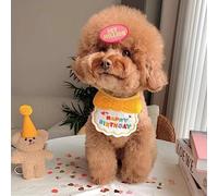 Generic Baberos y Sombreros para Perros, Bonitos Accesorios de Fotografía Ajustables con Estampado de Feliz Cumpleaños para Fiesta de Cumpleaños de Mascotas, Material de Lana (Babero y Gorro Amarillo)