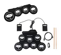 Generic Batería Electrónica Portátil 7 Pads 5 Afinaciones 8 Canciones de Demostración para Pad de Práctica de Batería, Kit de Enrollable USB para Principiantes Adultos de Silicona