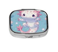 Generic Bonito pastillero cuadrado con estampado de ajolote, 2 compartimentos para bolso y bolsillo, mini pastillero de metal para viaje