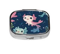 Generic Bonito pastillero cuadrado con estampado de ajolote, 2 compartimentos para bolso y bolsillo, mini pastillero de metal para viaje