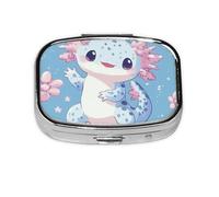Generic Bonito pastillero cuadrado con estampado de ajolote, 2 compartimentos para bolso y bolsillo, mini pastillero de metal para viaje