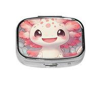 Generic Bonito pastillero cuadrado con estampado de ajolote, 2 compartimentos para bolso y bolsillo, mini pastillero de metal para viaje