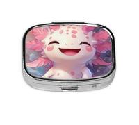 Generic Bonito pastillero cuadrado con estampado de ajolote, 2 compartimentos para bolso y bolsillo, mini pastillero de metal para viaje