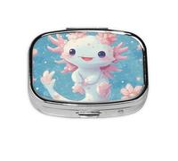 Generic Bonito pastillero cuadrado con estampado de ajolote, 2 compartimentos para bolso y bolsillo, mini pastillero de metal para viaje