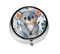 Generic Bonito pastillero redondo con estampado de koalas, 3 compartimentos, pequeño pastillero para bolso y bolsillo, mini pastillero de metal para viaje