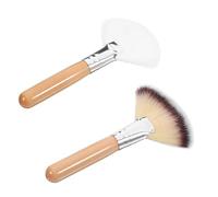 Generic Brochas de Abanico Grandes para Maquillaje, 2 Piezas Mango Largo, Pelo de Nailon Claro y Tricolor, para Polvo Facial y Fijar Maquillaje, Uso Profesional para Mujeres